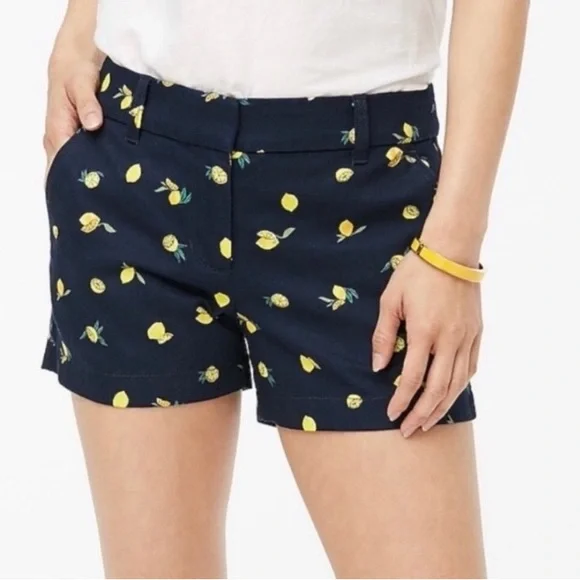 J. Crew Navy Shorts with Yellow Lemon Print - Picture 2 of 7